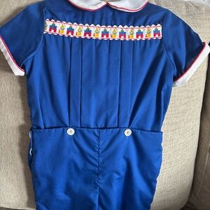 Blue Kids Matching Set Romper with Decorative Trim Vintage